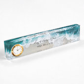 Elegant Aqua Blue Green Script Name Clock Namensplakette