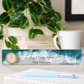 Elegant Aqua Blue Green Script Name Clock Namensplakette