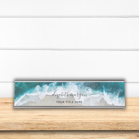 Elegant Aqua Blue Green Signature Script Name Schreibtischnamensplakette