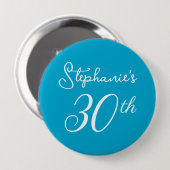 Elegant Aqua Blue Monogram 30. Geburtstag Party Button (Vorne & Hinten)
