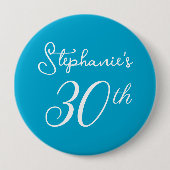 Elegant Aqua Blue Monogram 30. Geburtstag Party Button (Vorderseite)