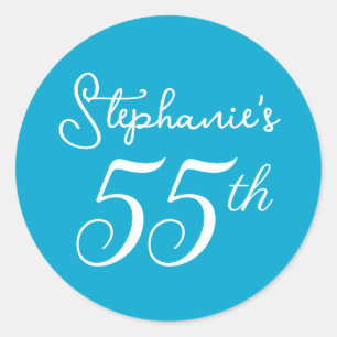 Elegant Aqua Blue Monogram 55. Geburtstagsparty Runder Aufkleber