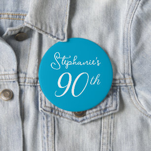 Elegant Aqua Blue Monogram 90. Geburtstagsparty Button