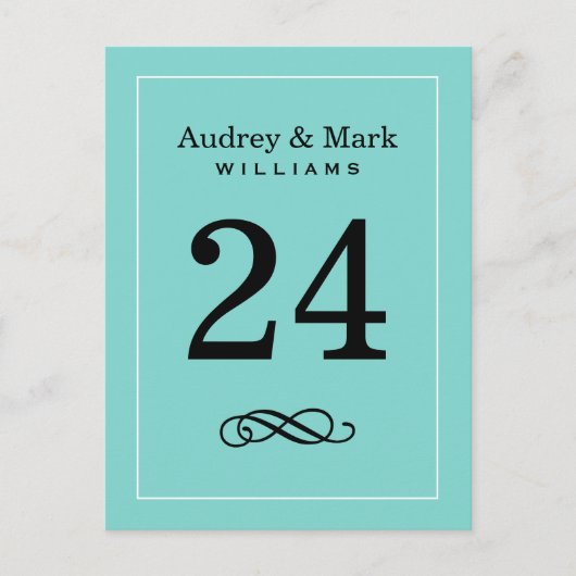 Elegant Aqua Blue Monogram Wedding Tischnummer (Vorderseite)