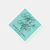 Elegant Aqua Blue Mr. und Mrs. Script Monogram Serviette (Ecke)