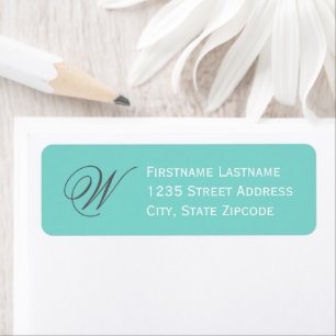 Elegant Aqua Blue Script Monogram Rücksendeadresse