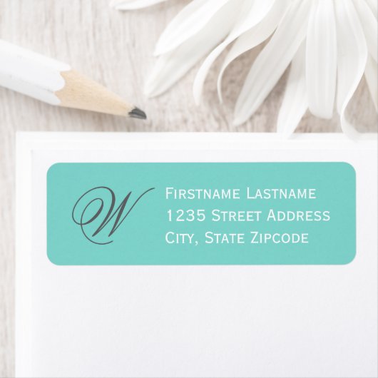 Elegant Aqua Blue Script Monogram Rücksendeadresse (Insitu)
