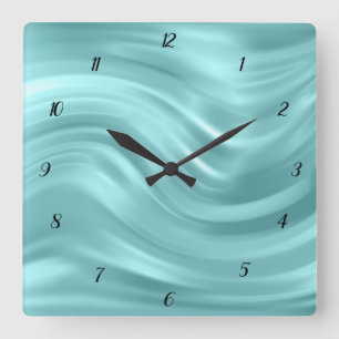 Elegant Aqua Blue Swirl Design Decorative Quadratische Wanduhr