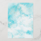 Elegant Aqua Blue Watercolor Gold Cross Taufe Folieneinladung (Rückseite)