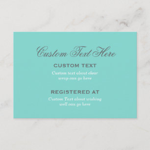Elegant Aqua Blue Wedding Brautparty Registry Begleitkarte