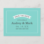 Elegant Aqua Blue Wedding Save the Date Ankündigungspostkarte (Vorderseite)