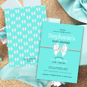 Elegant Aqua Blue White Bow Tiffany Baby Shower Einladung