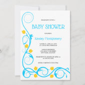 Elegant Aqua Blue Yellow Floral Wirbel Baby Shower Einladung (Vorderseite)