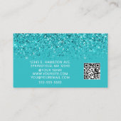 Elegant Aqua Glitter Photo QR Code Visitenkarte (Rückseite)