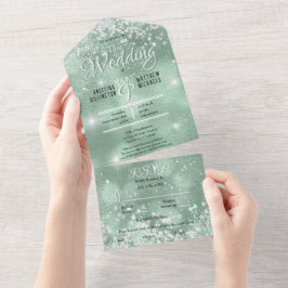 Elegant Aqua Glitzer Confetti Wedding All In One Einladung