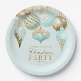 Elegant Aqua Gold Ornaments Christmas Party Pappteller