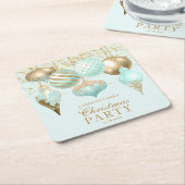 Elegant Aqua Gold Ornaments Christmas Party Rechteckiger Pappuntersetzer (angewinkelt)