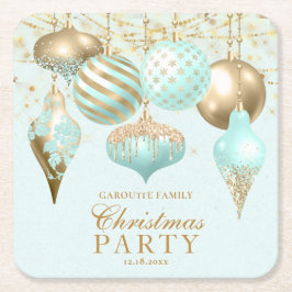 Elegant Aqua Gold Ornaments Christmas Party Rechteckiger Pappuntersetzer