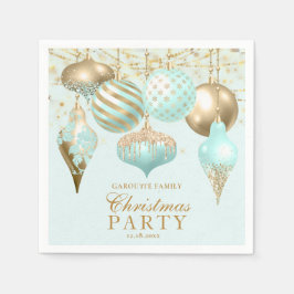 Elegant Aqua Gold Ornaments Christmas Party Serviette