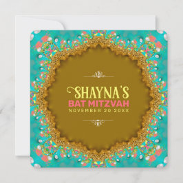 Elegant Aqua Gold Satin Lace Bat Mitzvah Einladung