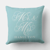 Elegant Aqua Mr. und Mrs. Script Custom Monogram Kissen (Rückseite)