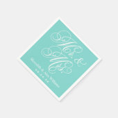 Elegant Aqua Mr. und Mrs. Script Custom Monogram Serviette (Ecke)