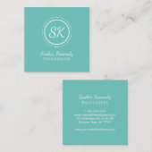 Elegant Aqua Script Beruflich Monogram Quadratische Visitenkarte (Vorne/Hinten)