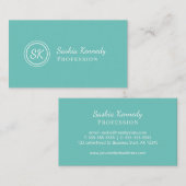 Elegant Aqua Script Beruflich Monogram Visitenkarte (Vorne/Hinten)