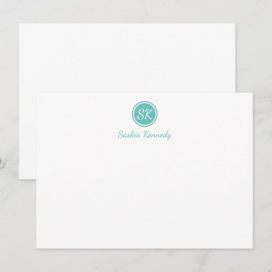 Elegant Aqua Script Monogram Beruflich Mitteilungskarte (Vorne/Hinten)