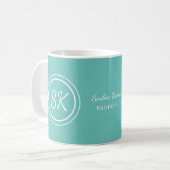 Elegant Aqua Script Monogram Business Kaffeetasse (Vorderseite Links)