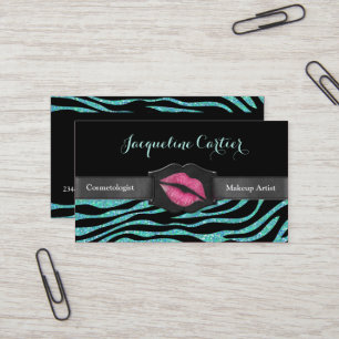 Elegant Aqua Zebra Glitzer Kiss Kosmetologe Visitenkarte