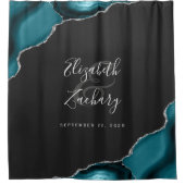 Elegant Aquamarin Agate Silver Dark Newlywed Weddi Duschvorhang (Vorderseite)