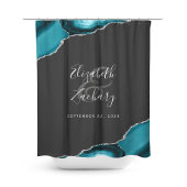 Elegant Aquamarin Agate Silver Dark Newlywed Weddi Duschvorhang