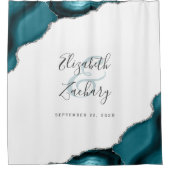 Elegant Aquamarin Agate Silver Newlywed Names Wedd Duschvorhang (Vorderseite)