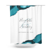 Elegant Aquamarin Agate Silver Newlywed Names Wedd Duschvorhang