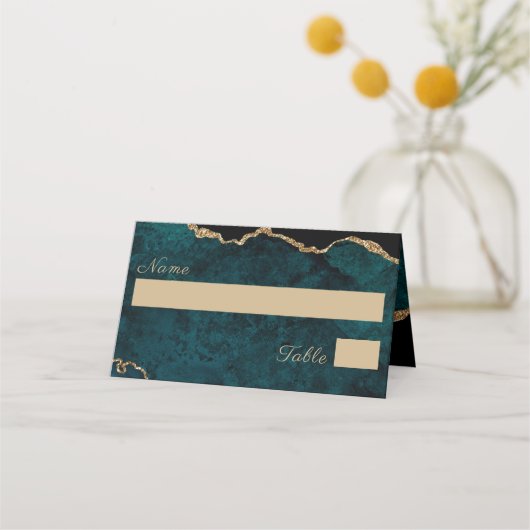 Elegant Aquamarin Aqua Agate Wedding Platzkarte (Vorderseite)