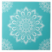 Elegant Aquamarin Blue Aqua Boho Chic Mandala Fliese (Vorderseite)