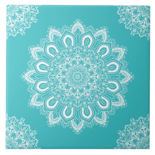 Elegant Aquamarin Blue Aqua Boho Chic Mandala Fliese (Vorderseite)