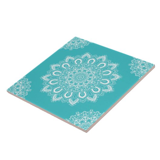Elegant Aquamarin Blue Aqua Boho Chic Mandala Fliese (Seite)
