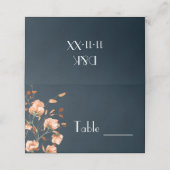 Elegant Aquamarin Blue Burnt Orange Floral Platzkarte (Außenseite Aufgefaltet)