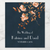 Elegant Aquamarin Blue Burnt Orange Floral Weinetikett (Einzelnes Label)