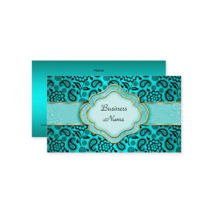 Elegant Aquamarin Blue Paisley Floral Damask Visitenkarte