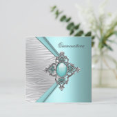 Elegant Aquamarin Blue Quinceanera Einladung (Stehend Vorderseite)