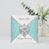 Elegant Aquamarin Blue White 25. Hochzeitstag Einladung (Stehend Vorderseite)