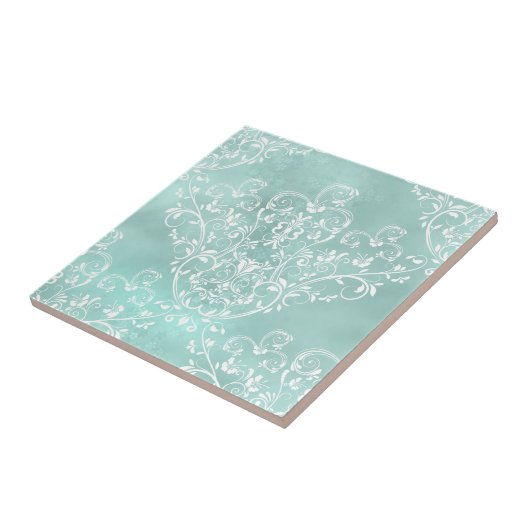 Elegant Aquamarin Damask Tile Fliese (Seite)