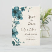 Elegant Aquamarin floral Save the Date Einladung (Stehend Vorderseite)