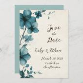 Elegant Aquamarin floral Save the Date Einladung (Vorne/Hinten)