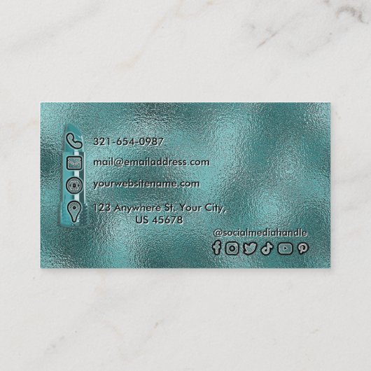 Elegant Aquamarin Foil Wavy Agate Makeup Artist Sh Visitenkarte (Rückseite)