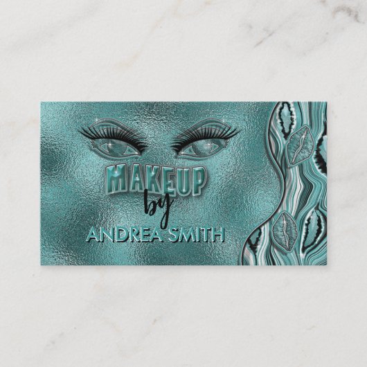 Elegant Aquamarin Foil Wavy Agate Makeup Artist Sh Visitenkarte (Vorderseite)