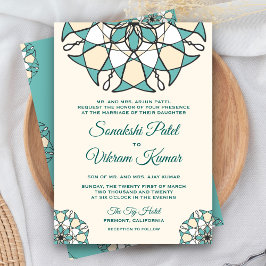 Elegant Aquamarin Mandala Indian Wedding Einladung